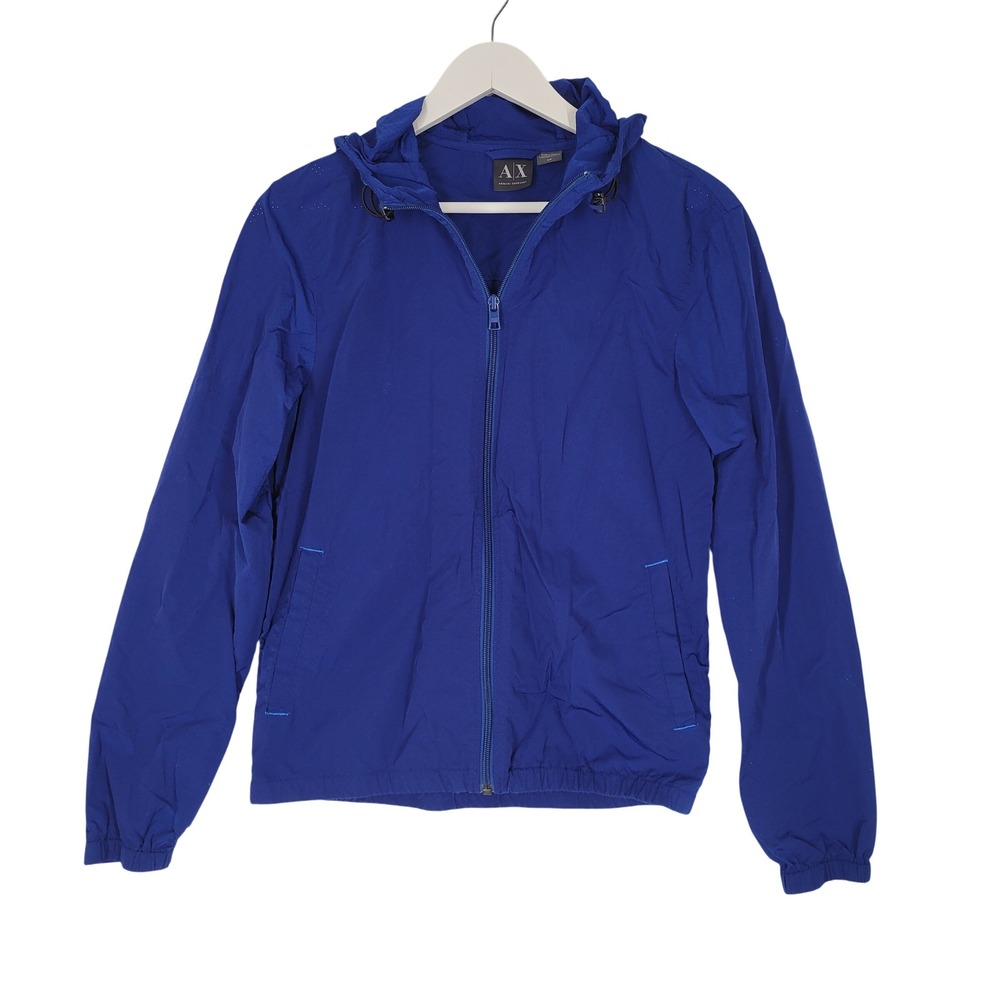 Armani Exchange Windbreaker Jacket Mens Small Blue Perforated Hooded Full Zip